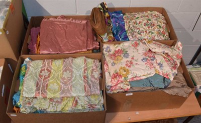 Lot 1023 - Circa 1930s and later fabrics, bed covers and curtains including nursery prints, bark cloths,...