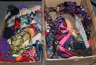 Lot 1067 - A large quantity of silk, cotton and other scarves, in various colours, patterns and styles,...