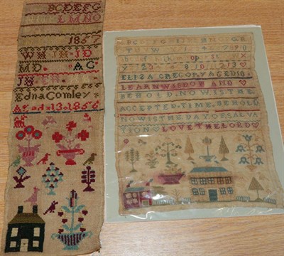 Lot 1071 - Early 19th century unframed sampler worked by Eliza Gregory aged 10, with alphabet and verse,...