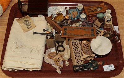Lot 1078 - An assortment of 19th/20th century dolls house furniture and other, accessories, two dolls,...