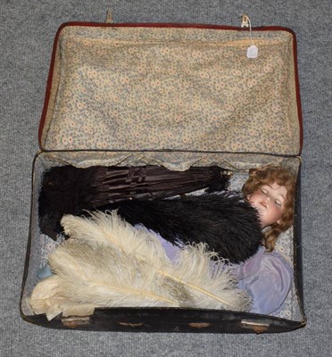 Lot 1081 - Armand Marseille 390 bisque socket head doll, clothed; and an Edwardian black silk folding...