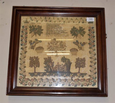 Lot 1085 - Early 19th century Adam and Eve sampler worked on cream silk by Mary Axon dated 1827, with verse to