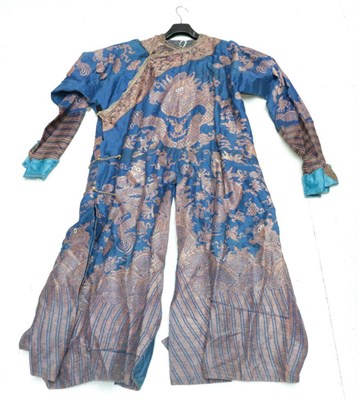 Lot 1090A - Chinese blue silk dragon robe (a.f.)