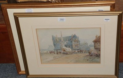 Lot 1202 - Paul Marny (1829-1914) Continental town scene, signed watercolour; together with a shipping...