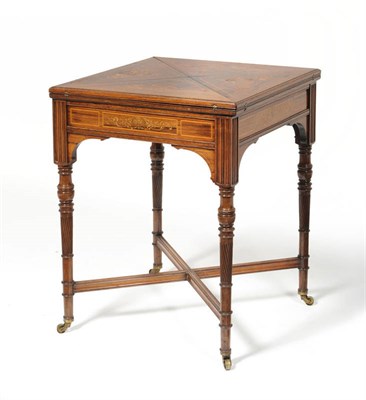 Lot 1502 - An Edwardian Rosewood and Floral Marquetry Envelope Card Table, circa 1900, the pivoting hinged top