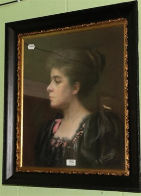 Lot 1209 - F H Percival (20th century) Portrait of a lady, signed pastel, 150cm by 43cm