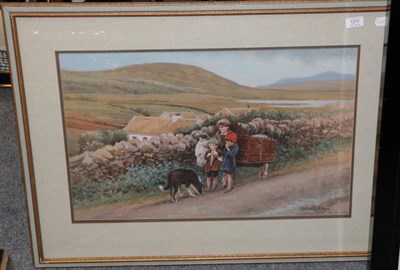 Lot 1211 - Colin Hilton, Irish family group with donkey, watercolour, signed lower right