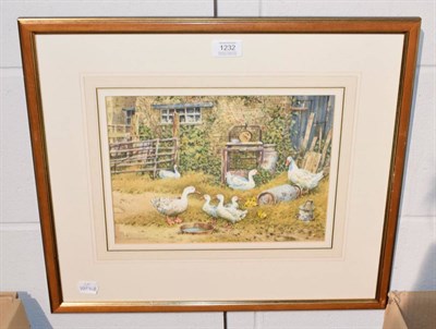 Lot 1232 - Neil Westwood, Farmyard scene depicting geese, signed in pencil, watercolour