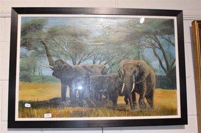 Lot 1235 - Follower of Terence Tenison Cuneo CVO OBE RGI FGRA (1907-1996) Herd of elephants before trees,...