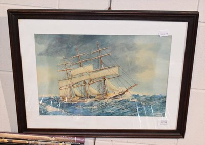 Lot 1239 - R W Underwood (20th century) Tall ship at sail, signed and dated 1933, watercolour