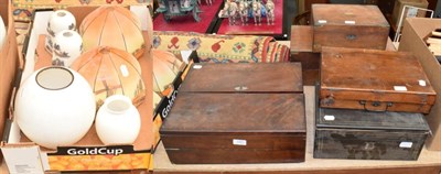 Lot 1262 - Four 19th century writing slopes; artist's box; a rug; and light shades