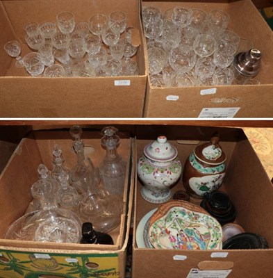 Lot 1270 - A quantity of drinking glasses and decanters, together with Oriental ceramics and hardwood...