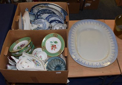 Lot 1296 - A selection of 19th century/20th century ceramics consisting of blue and white jug, plates,...