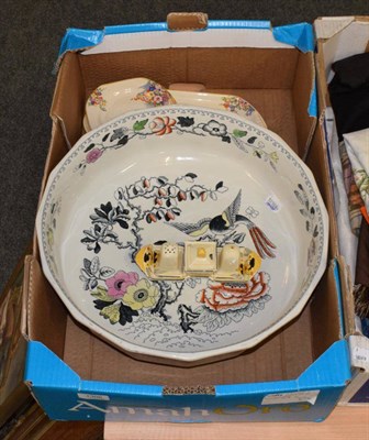 Lot 1306 - A large Mason's Ironstone wash bowl; with an Art Deco Crown Ducal cruet set and assorted...