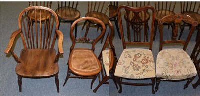 Lot 1316 - A Windsor spindle back chair; a Victorian mahogany cane seated salon chair; an Edwardian inlaid...