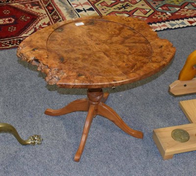 Lot 1322 - A Yorkshire School burr oak occasional table, on four splayed legs, 66cm wide by 46cm high