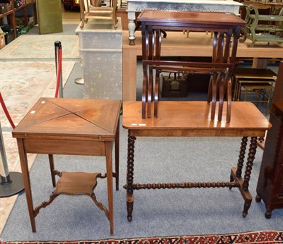 Lot 1328 - A Victorian mahogany and parquetry decorated envelope card table; a Victorian rectangular side...