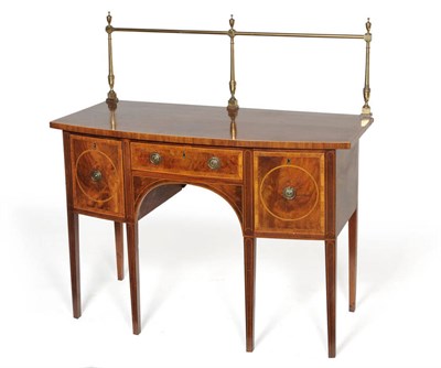 Lot 1515 - A George III Mahogany, Tulipwood and Boxwood Strung Sideboard, early 19th century, the brass...