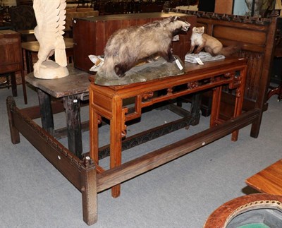 Lot 1407 - An oak double bed frame, the bed head with four recessed carved panels