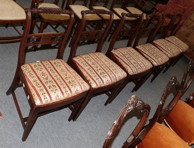 Lot 1427 - A set of six Regency mahogany dining chairs, with pink and green floral upholstery