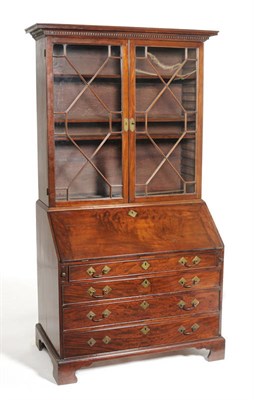 Lot 1529 - A George III Mahogany Bureau Bookcase, circa 1800, the dentil cornice above astragal glazed...