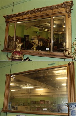 Lot 1480 - A late 19th century gilt overmantle mirror; and another gilt overmantle mirror with reeded...