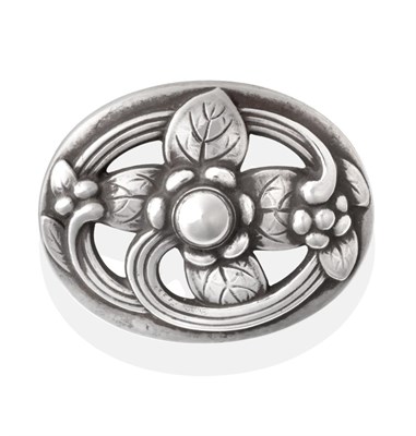 Lot 2021 - A Silver Brooch, by Georg Jensen, stylised foliage within an oval frame, numbered 138, measures...