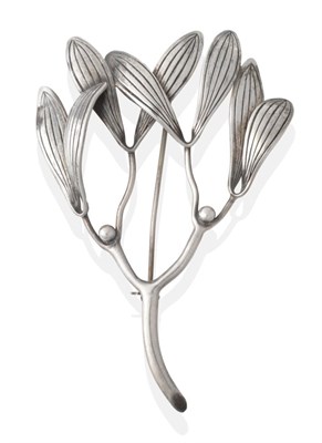 Lot 2023 - A Silver Brooch, by Anton Michelsen, of stylised mistletoe form, measures 5.0cm by 7.5cm see...