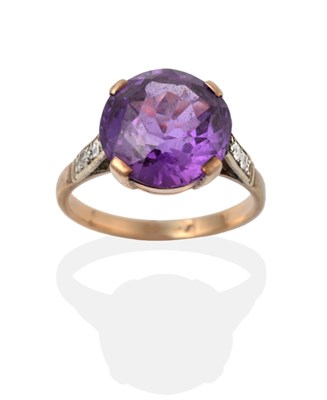 Lot 2029 - A Synthetic Sapphire Ring, the round brilliant cut synthetic sapphire simulating alexandrite in...
