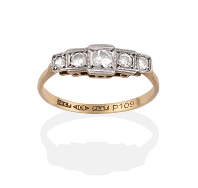 Lot 2066 - An Art Deco Diamond Five Stone Ring, the graduated round brilliant cut diamonds in individual white