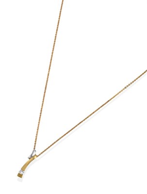 Lot 2082 - An 18 Carat Yellow and White Gold Diamond Pendant on Chain, the abstract form with a round...
