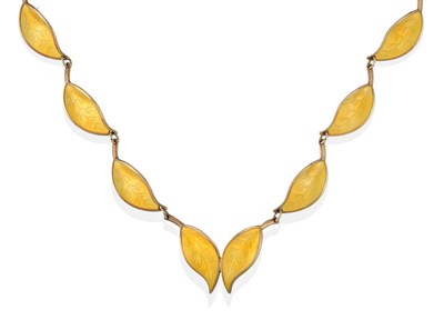 Lot 2124 - A Norwegian Necklace, by David Andersen, comprised of yellow enamelled leaf motif links to a...
