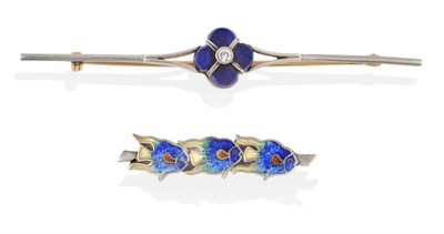 Lot 2127 - An Early 20th Century Diamond and Lapis Lazuli Bar Brooch, the quatrefoil lapis lazuli with a round