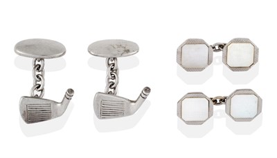 Lot 2129 - A Pair of Golf Club Cufflinks, a white oval panel chain linked to a golf club; and A Pair of...