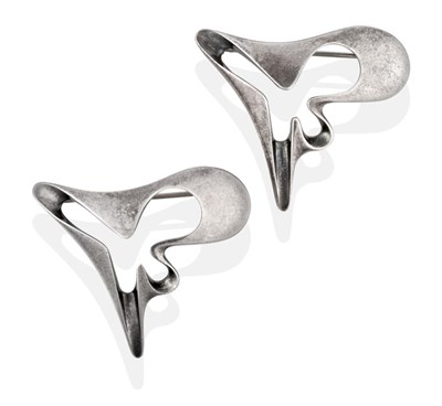 Lot 2130 - Two Silver Brooches, by Georg Jensen, both of Amoeba design, numbered 324, measure 4.3cm by...