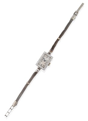 Lot 2131 - A Lady's Art Deco Diamond Set Wristwatch, lever movement, rectangular silvered dial with Arabic...