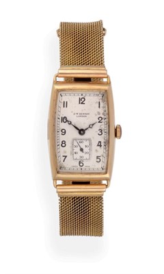 Lot 2169 - A 9ct Gold Tonneau Shaped Wristwatch, signed J.W.Benson, 1938, (calibre 364) lever movement,...