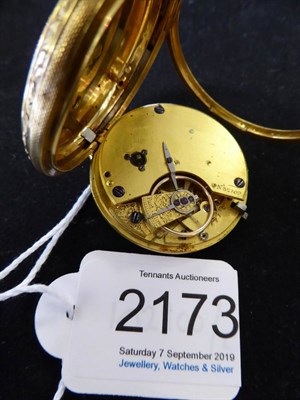 Lot 2173 - An 18ct Gold Open-Faced Pocket Watch, 1840, lever movement, gold dial with Roman numerals,...