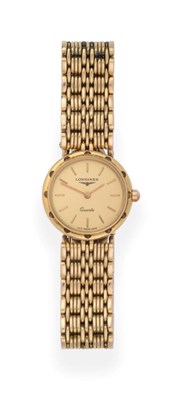 Lot 2174 - A Lady's Plated Wristwatch, signed Longines, circa 1988, quartz movement, champagne coloured...