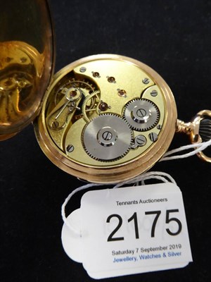 Lot 2175 - A 14ct Gold Full Hunter Pocket Watch, signed Omega, circa 1920, lever movement, enamel dial...