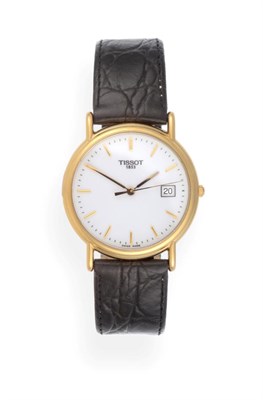 Lot 2184 - An 18ct Gold Calendar Centre Seconds Wristwatch, signed Tissot, ref: T71.3.429.11, circa 2008,...