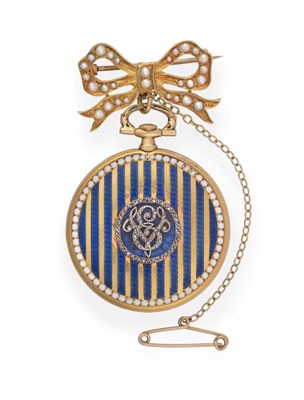 Lot 2192 - A Lady's 18ct Gold and Enamel Fob Watch, circa 1900, lever movement, silvered dial with Arabic...