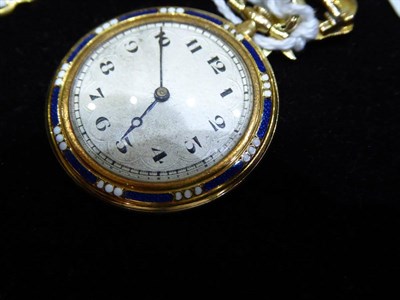Lot 2192 - A Lady's 18ct Gold and Enamel Fob Watch, circa 1900, lever movement, silvered dial with Arabic...