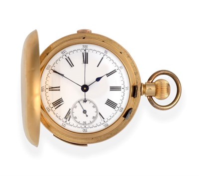 Lot 2195 - An 18ct Gold Full Hunter Quarter Repeating Chronograph Pocket Watch, circa 1900, gilt finished...