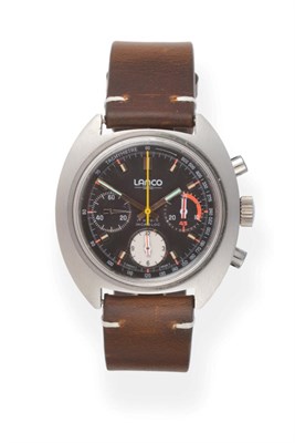 Lot 2197 - A Stainless Steel Chronograph Wristwatch, signed Lanco, circa 1975, (calibre 7736) lever...