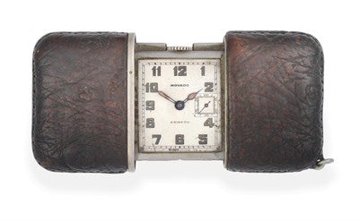 Lot 2205 - A Steel and Chrome Purse Watch, signed Movado, model: Ermeto, circa 1935, lever movement,...