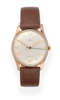 Lot 2227 - A 9ct Gold Centre Seconds Wristwatch, signed Rolex, Precision, circa 1960, lever movement...