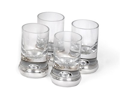 Lot 2235 - A Set of Four Elizabeth II Silver-Mounted Glass Shot-Glasses, The Silver Mounts by Broadway and...