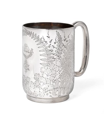 Lot 2311 - A Victorian Silver Mug, by Atkin Brothers, Sheffield, 1888, cylindrical and on collet foot,...