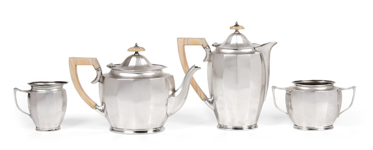 Lot 2334 - A Four-Piece George V Silver Tea-Service, by Lee and Wigfield, Sheffield, 1931 and 1932, each piece